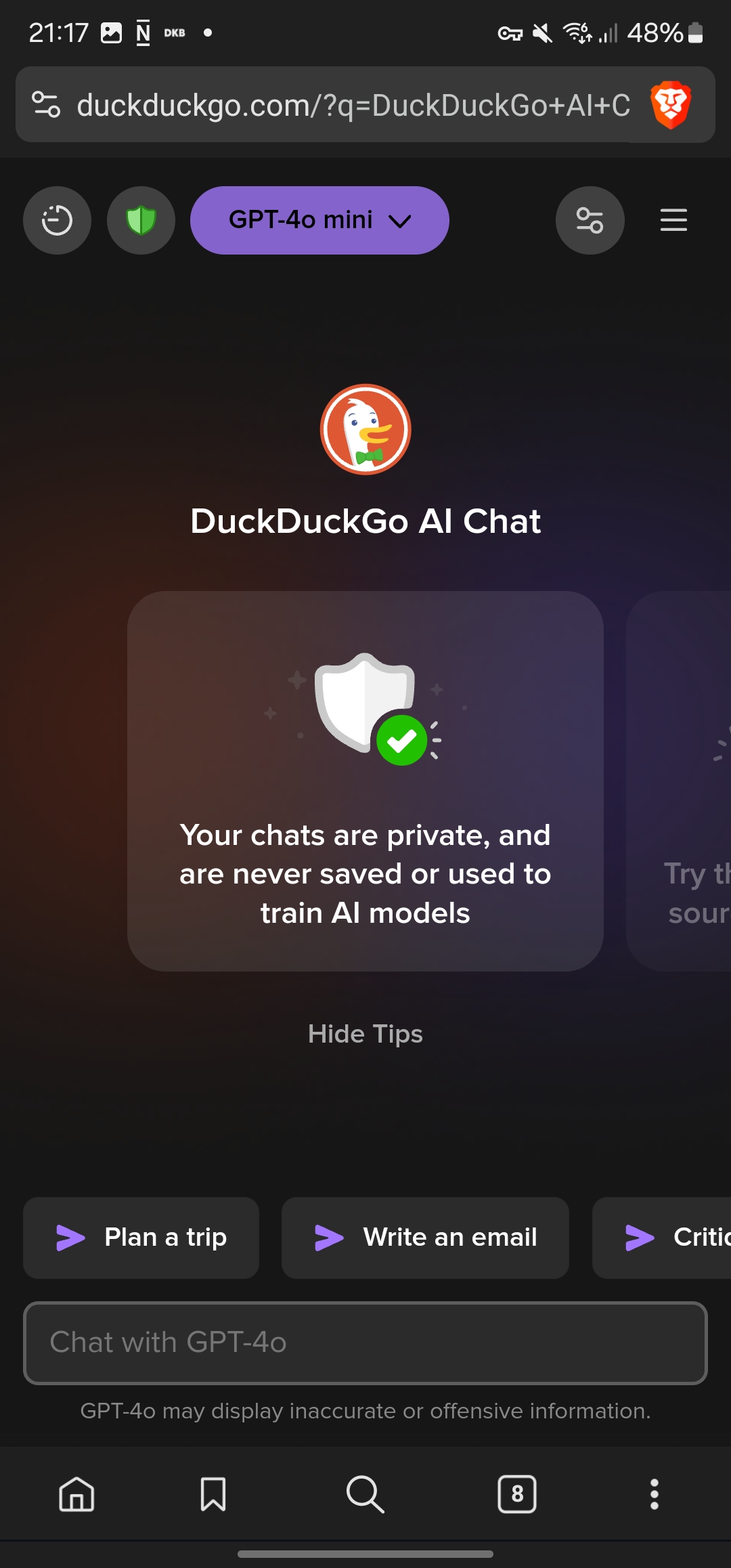 Oberfläche duck.ai